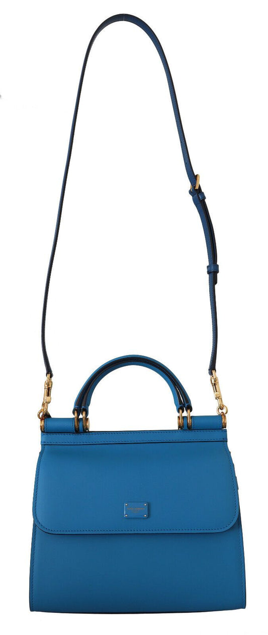 Elegant Blue Leather Sicily Shoulder Bag