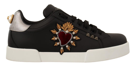 Elegant Heart Motive Leather Sneakers
