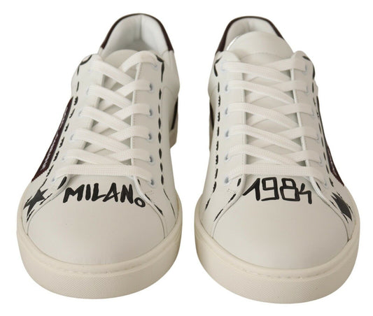Italian Casual Leather Sneakers in White & Bordeaux