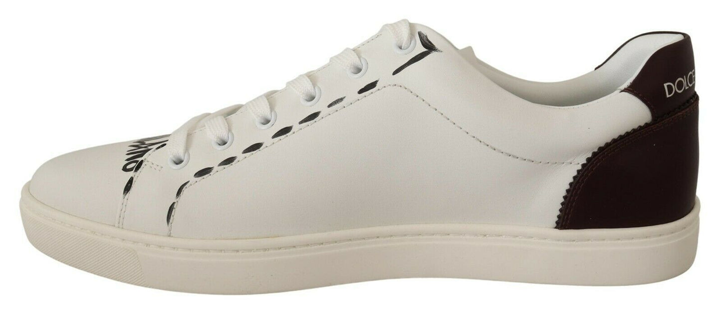 Italian Casual Leather Sneakers in White & Bordeaux