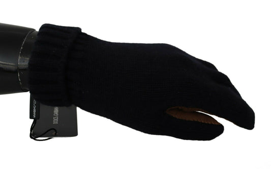 Elegant Black Cashmere & Leather Gloves