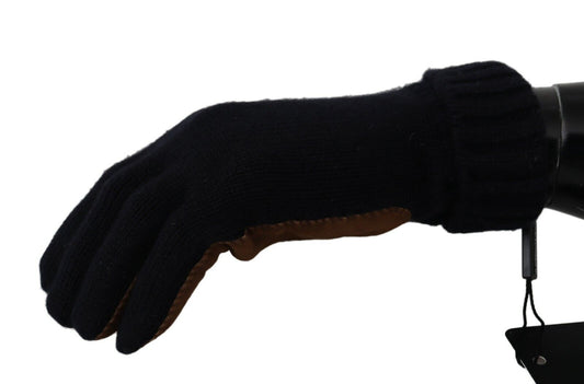 Elegant Black Cashmere & Leather Gloves