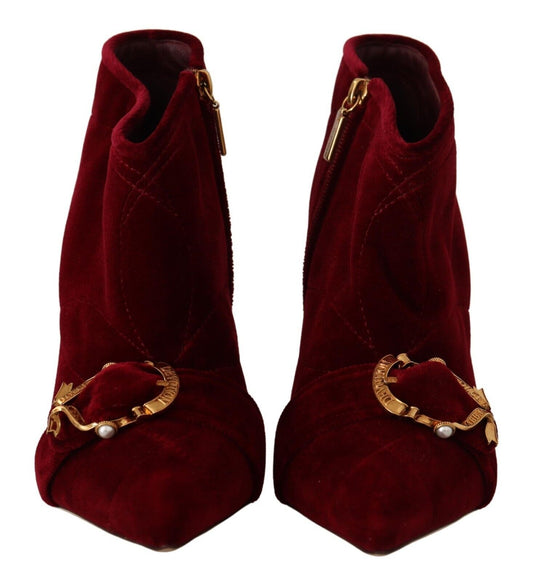 Elegant Bordeaux Velvet Ankle Boots