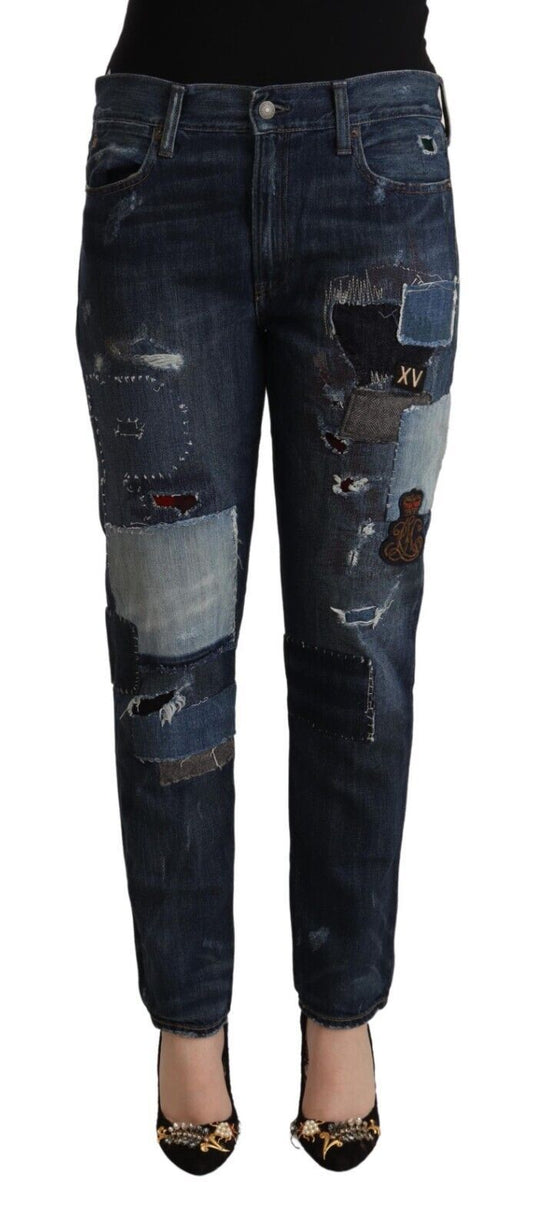 Chic Patchwork Mid Waist Denim Jeans