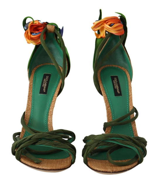 Multicolor Floral Applique Heel Sandals