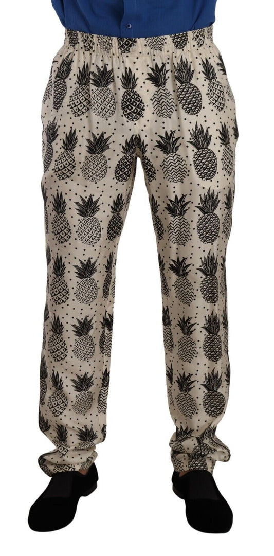 Elegant Silk Lounge Pants with Pineapple Print