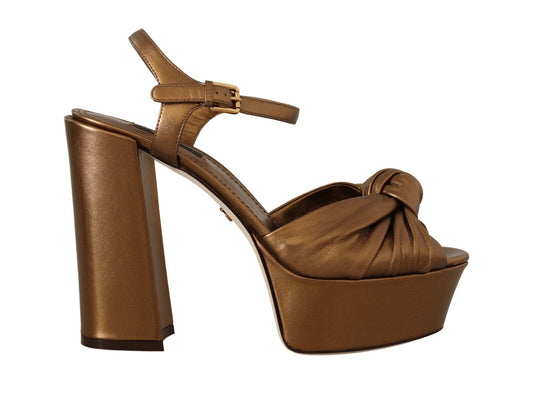 Elegant Bronze Ankle Strap Heel Sandals