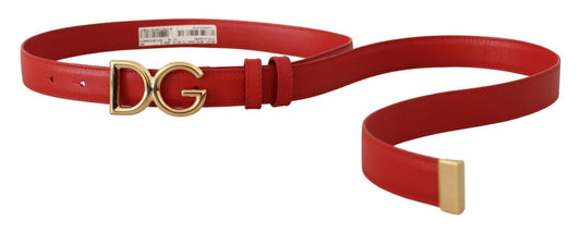 Elegant Red Leather Belt with Gold Buckle