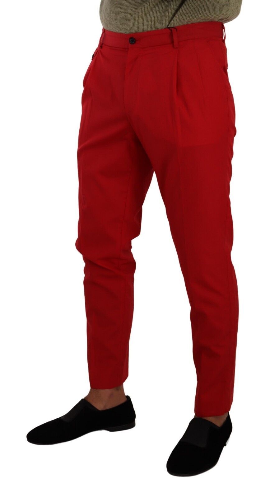 Chic Red Cotton Slim Fit Dress Pants