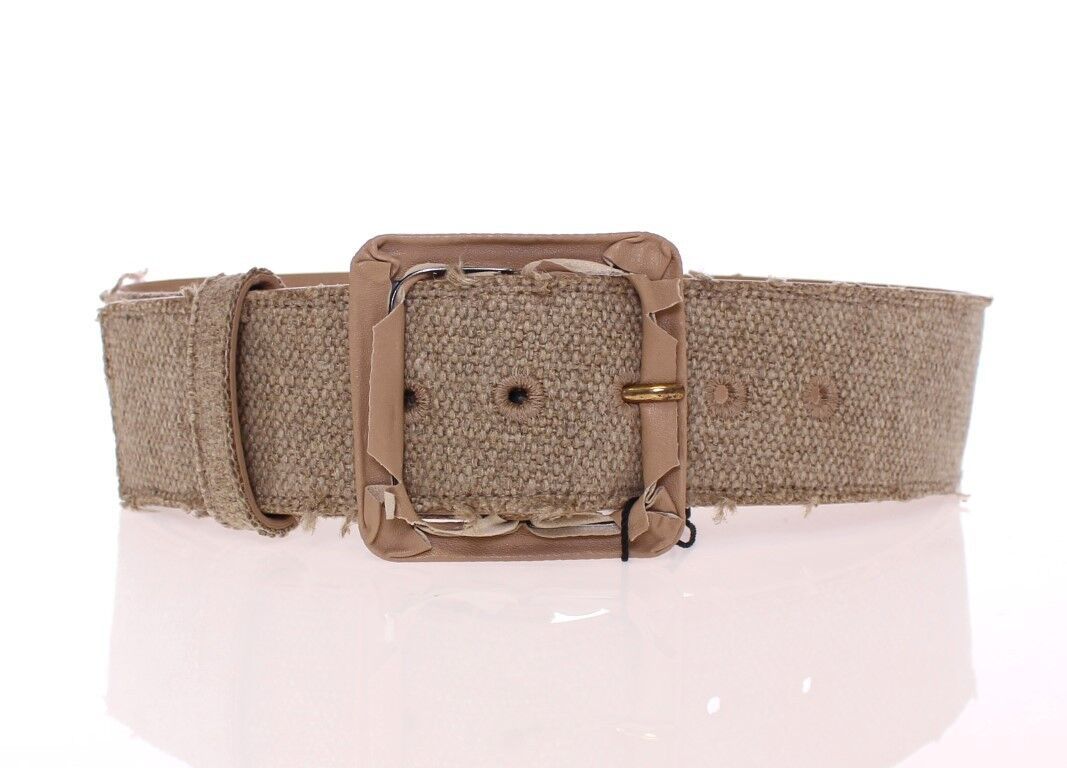 Elegant Beige Leather-Linen Blend Belt