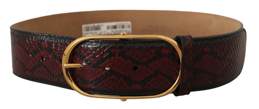 Elegant Red Python Leather Belt with Gold Buckle