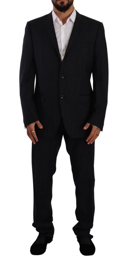 Elegant Black Striped Wool Suit