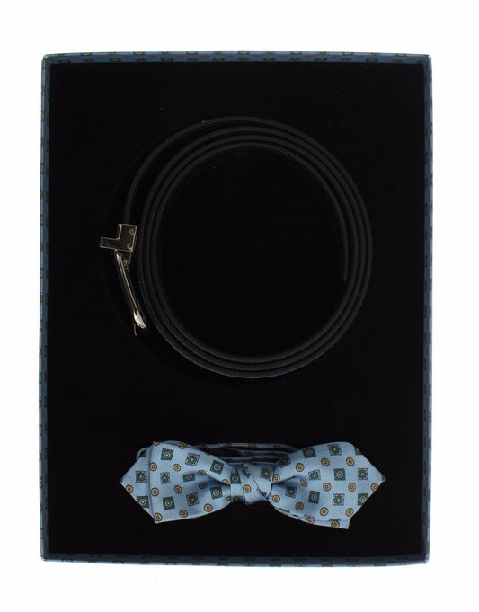 Exquisite Blue Baroque Silk Tie & Leather Belt Set