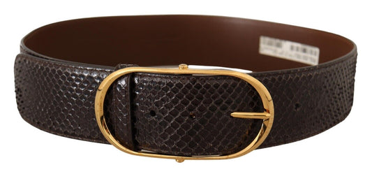 Elegant Python Leather Belt with Gold Buckle