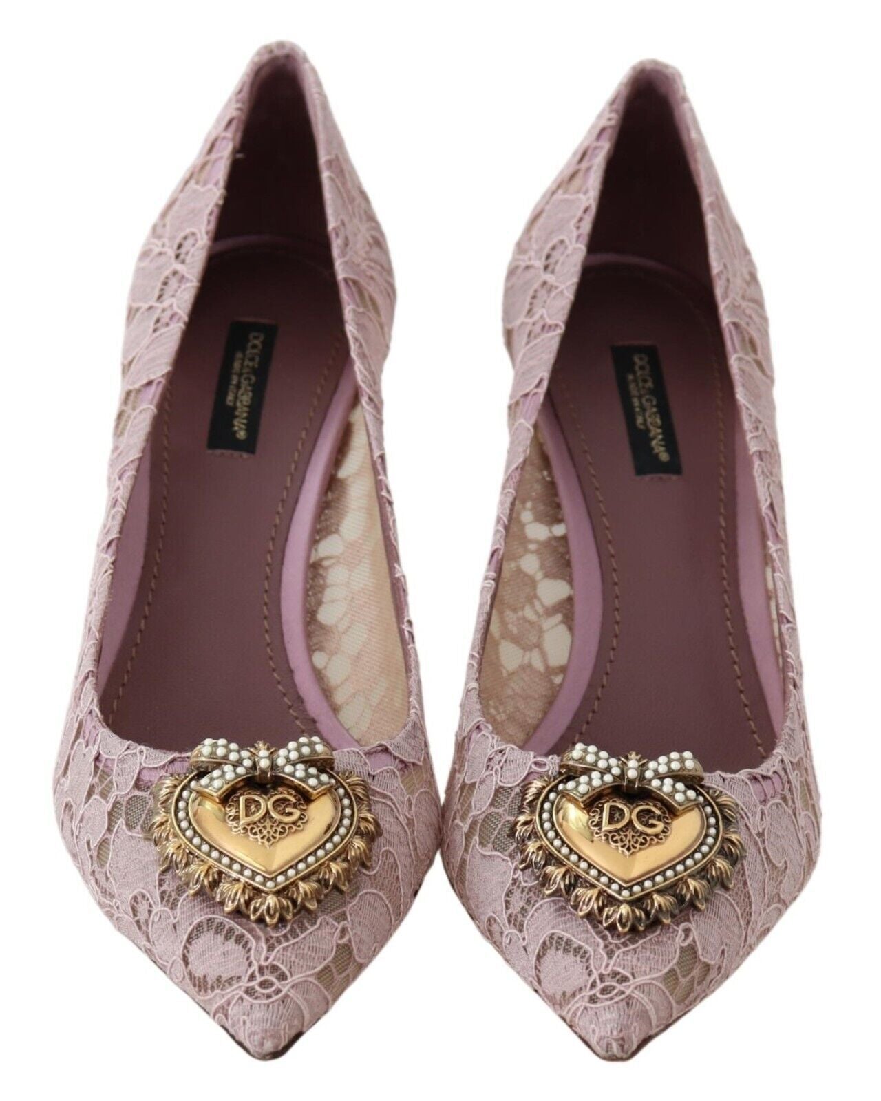 Elegant Pink Lace Heels with Heart Embellishment
