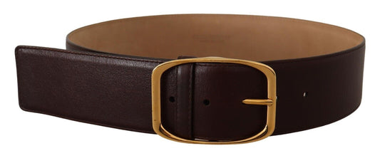 Elegant Dark Brown Leather Belt with Gold Buckle