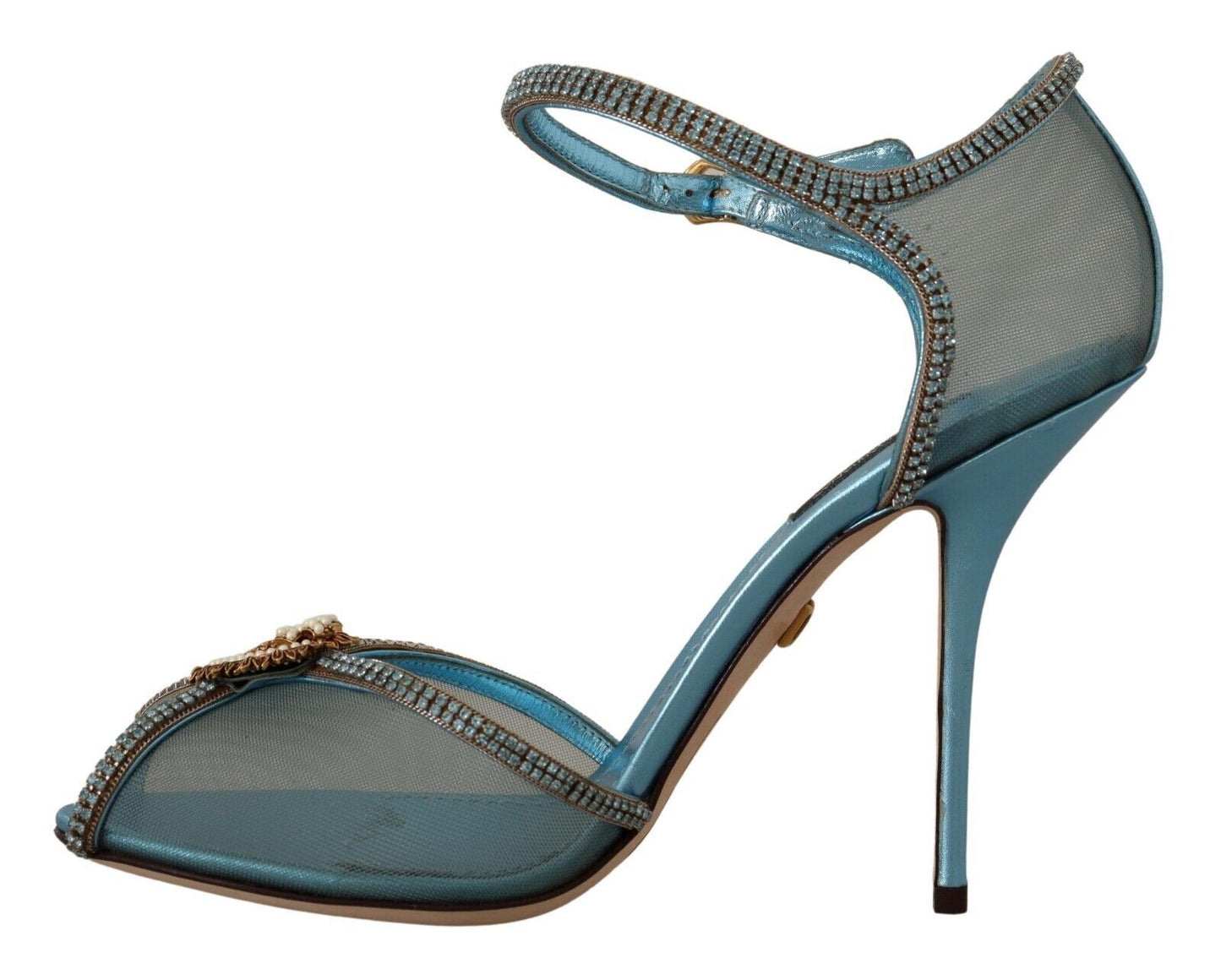 Elegant Blue Mesh Heel Sandals