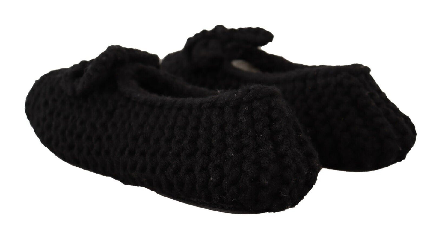 Elegant Black Wool Knit Ballet Flats