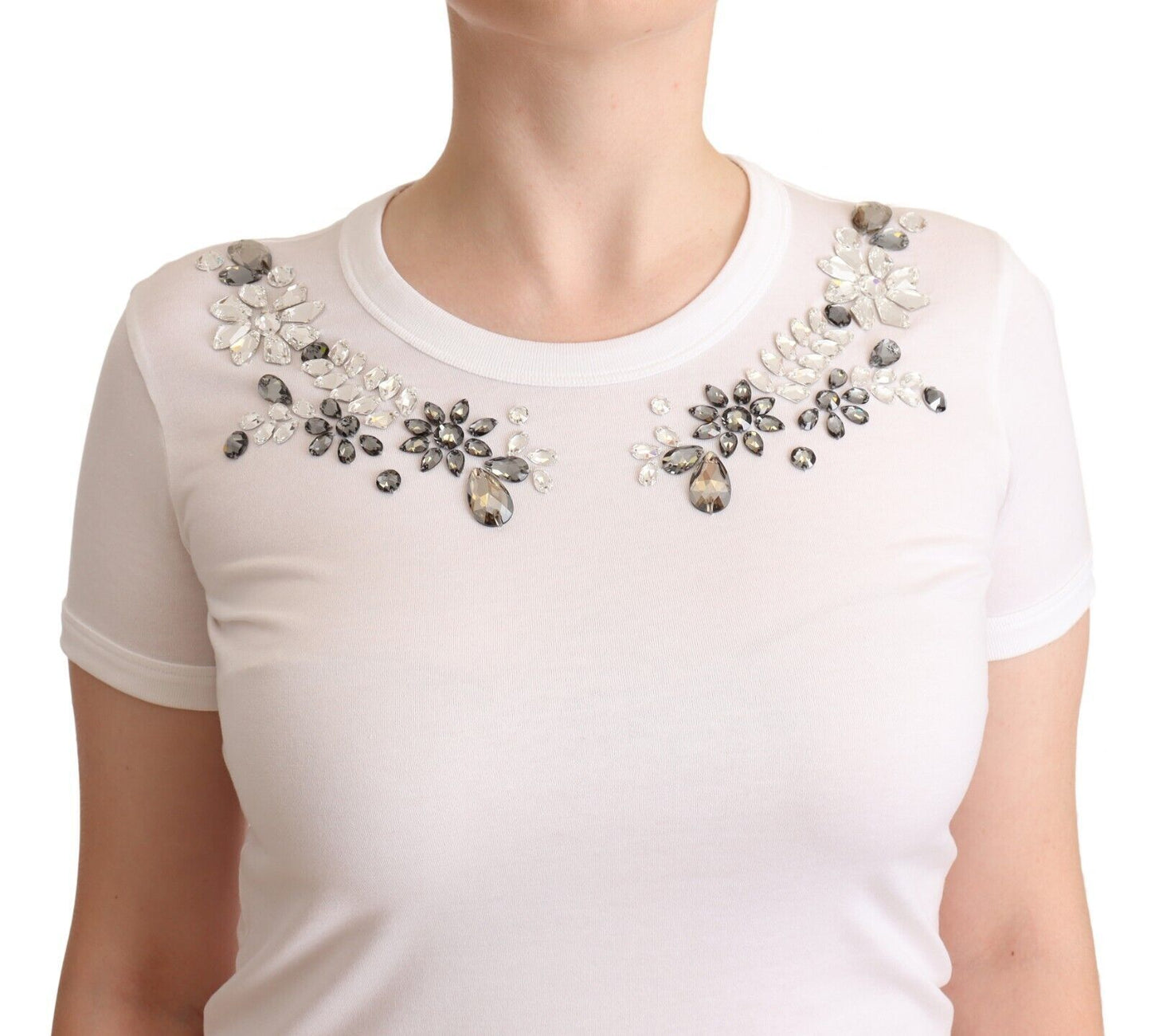 Crystal-Embellished White Cotton Tee