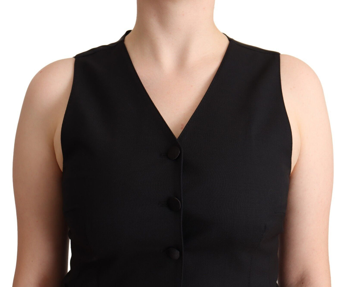 Elegant Black Vest Top with Button Detail