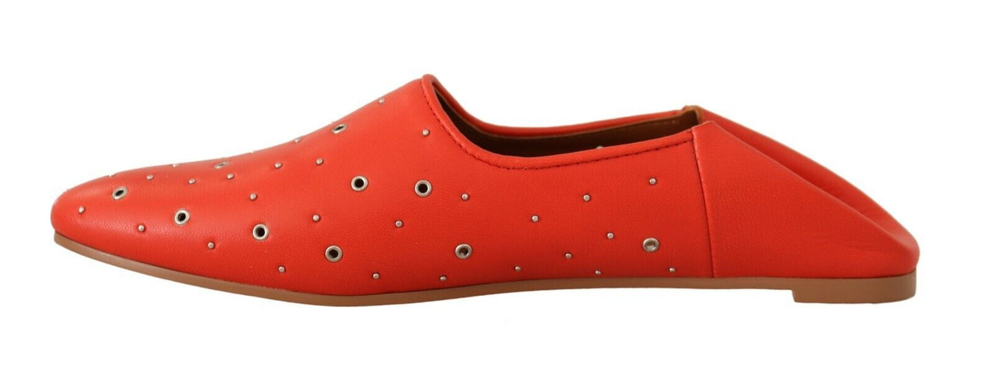 Elegant Orange Leather Flat Shoes