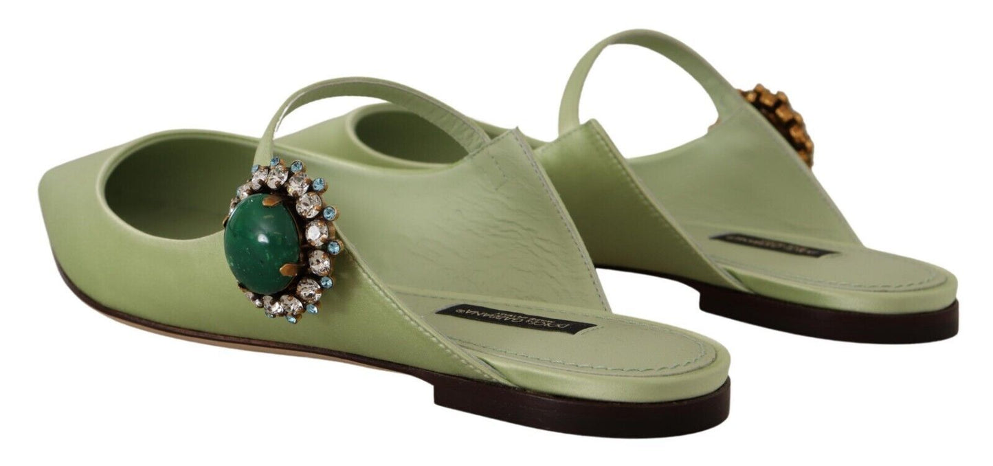 Emerald Crystal Embellished Leather Slides