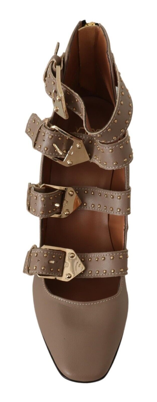 Elegant Leather Multi-Buckle Heels in Brown