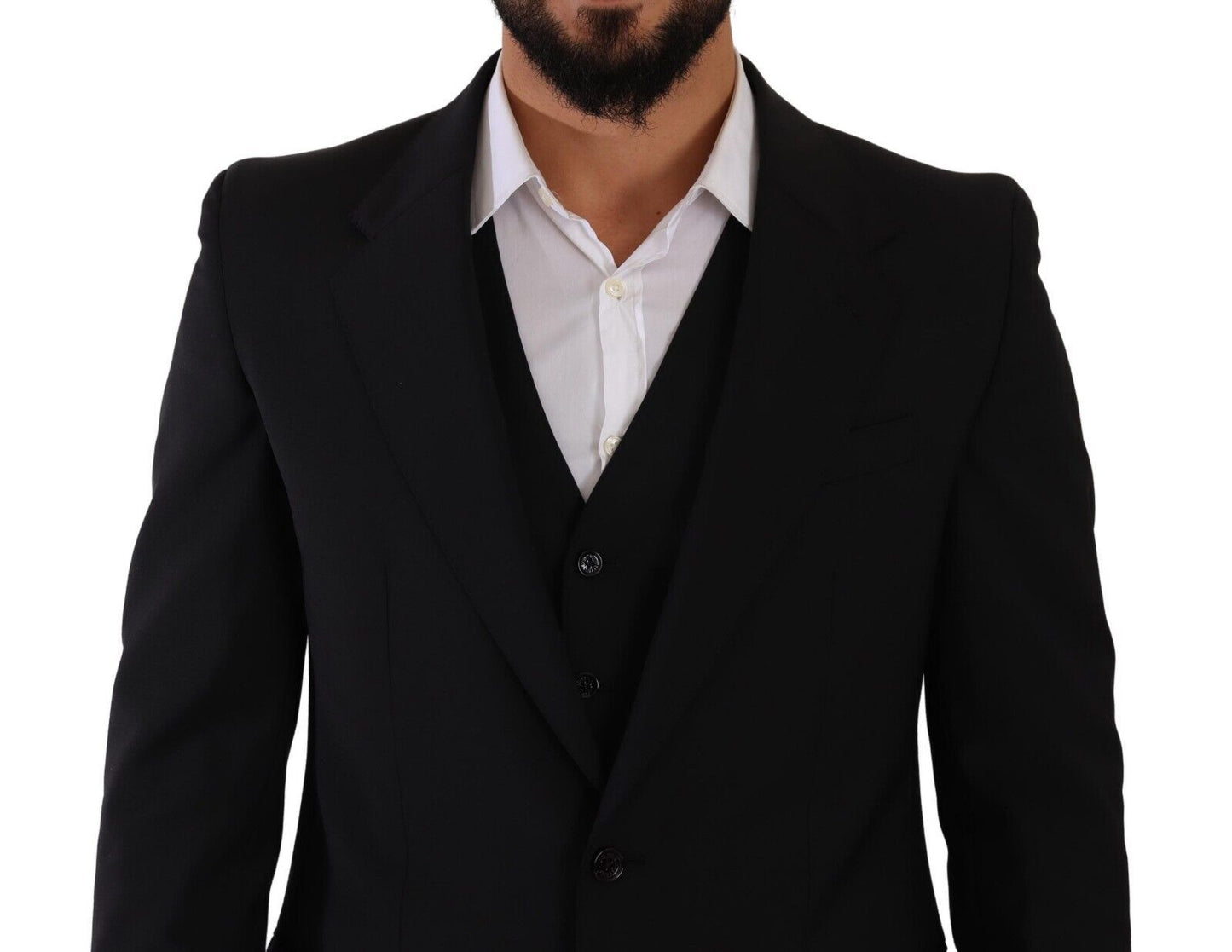 Elegant Black Martini Three-Piece Wool Suit