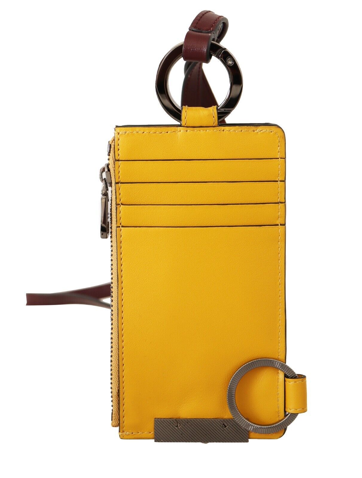 Elegant Yellow Leather Card Holder with Strap