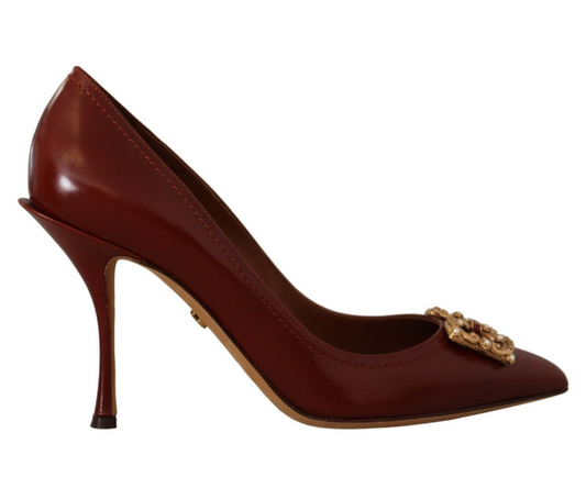 Elegant Brown Leather Heels with Gold Accents