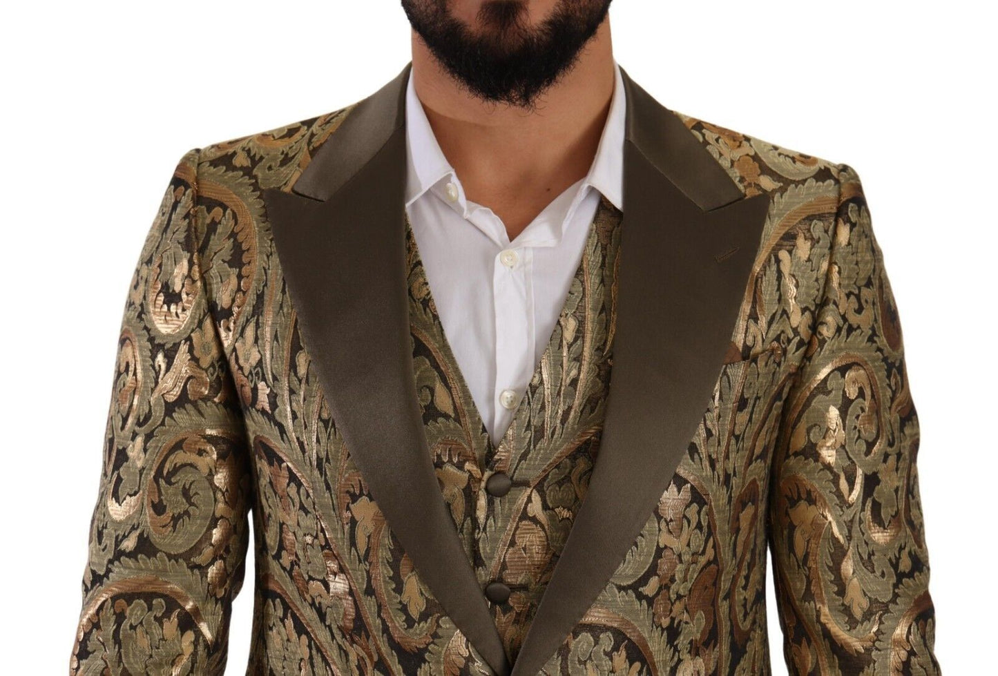 Elegant Brocade Three-Piece Slim Fit Suit