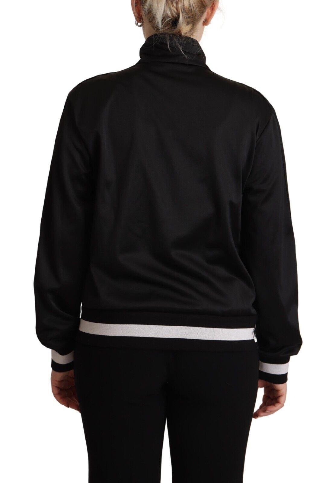 Elegant Zip-Up Bomber Sweater in Black & White