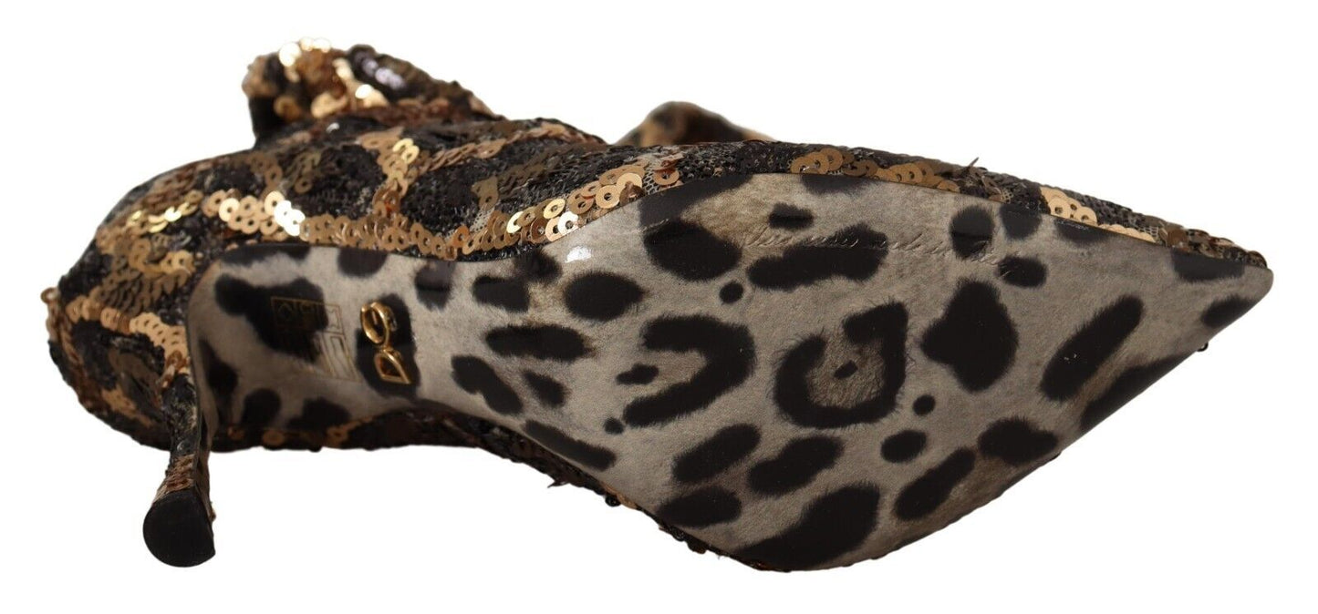 Elegant Leopard Sequin Knee-High Boots