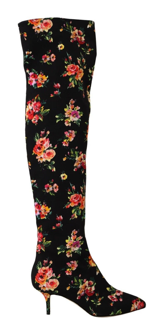 Floral Charmeuse Knee High Boots