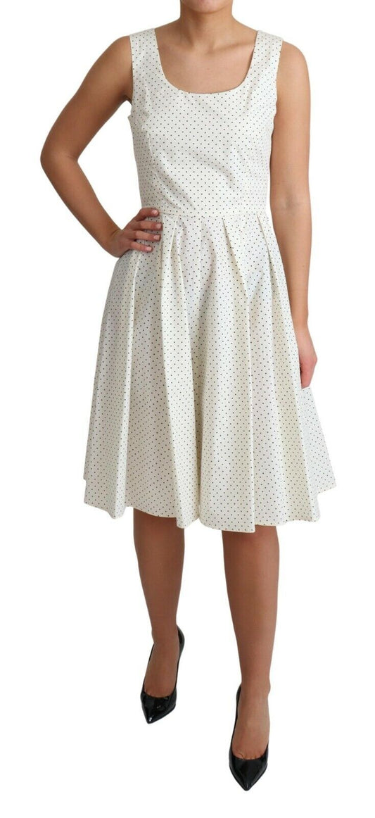 White Polka Dotted Cotton A-Line Dress