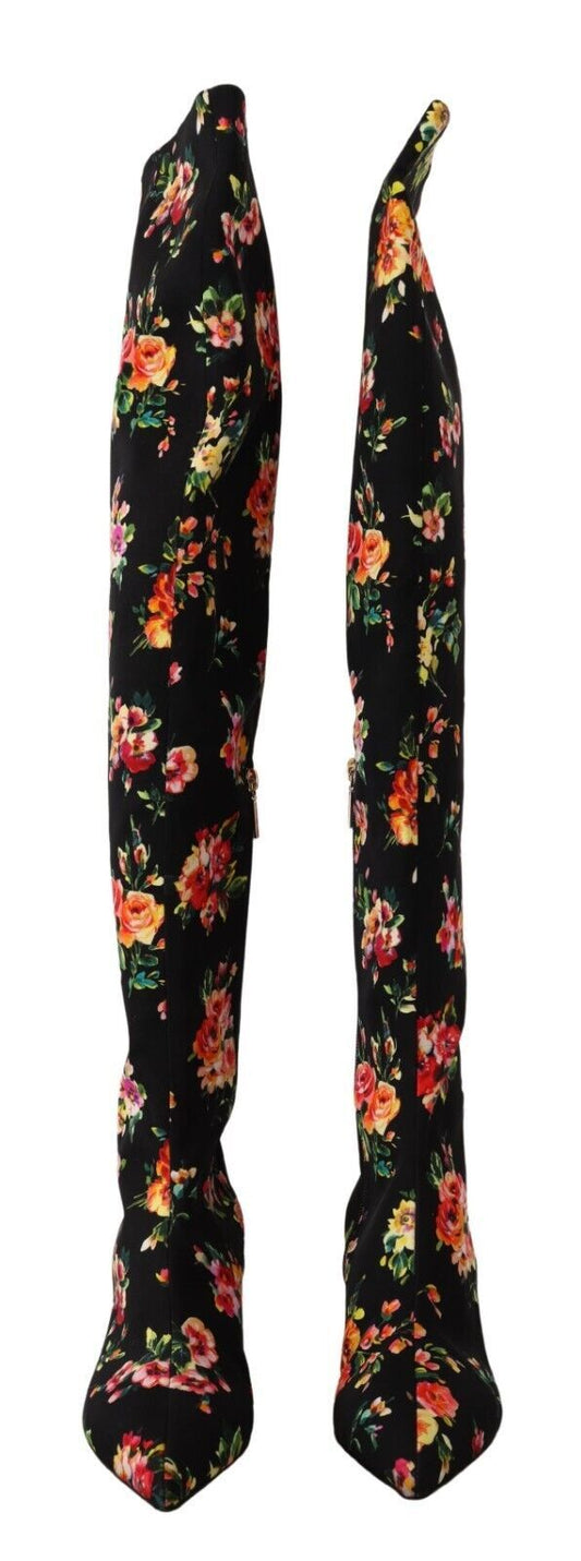 Floral Charmeuse Knee High Boots