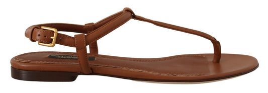 Elegant Leather T-Strap Flat Sandals