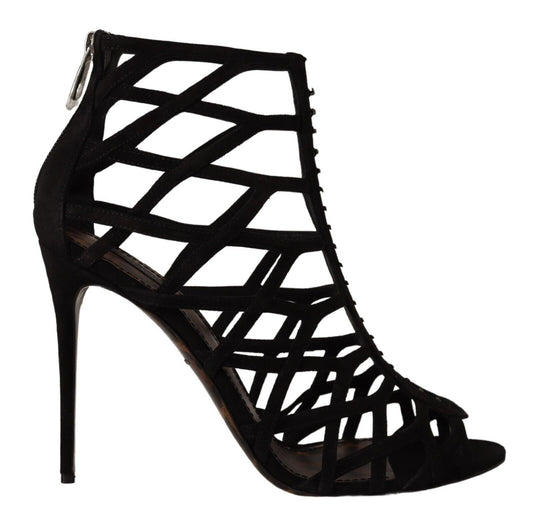 Elegant Black Suede Heels Sandals