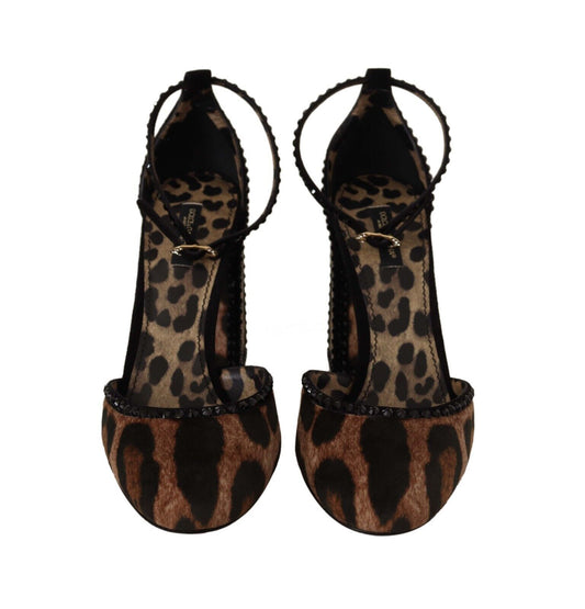 Chic Brown Leopard Ankle Strap Heels