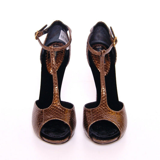 Elegant Bronze Ankle Strap Heels