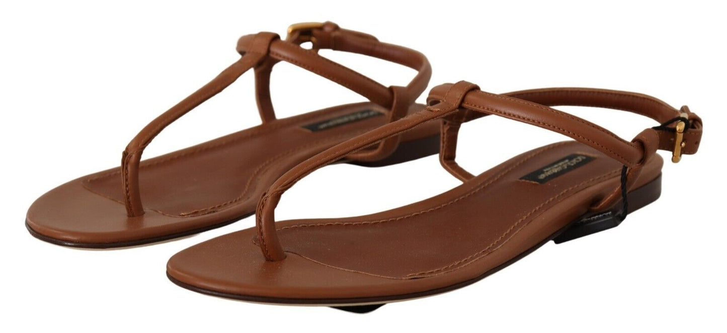 Elegant Leather T-Strap Flat Sandals