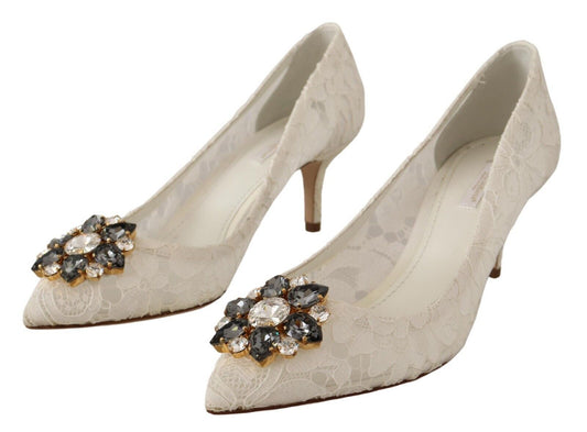 Elegant Crystal-Embellished Lace Heels Pumps