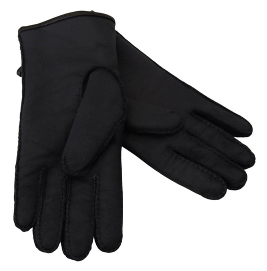 Black Lambskin Leather Hands Mitten Mens Gloves
