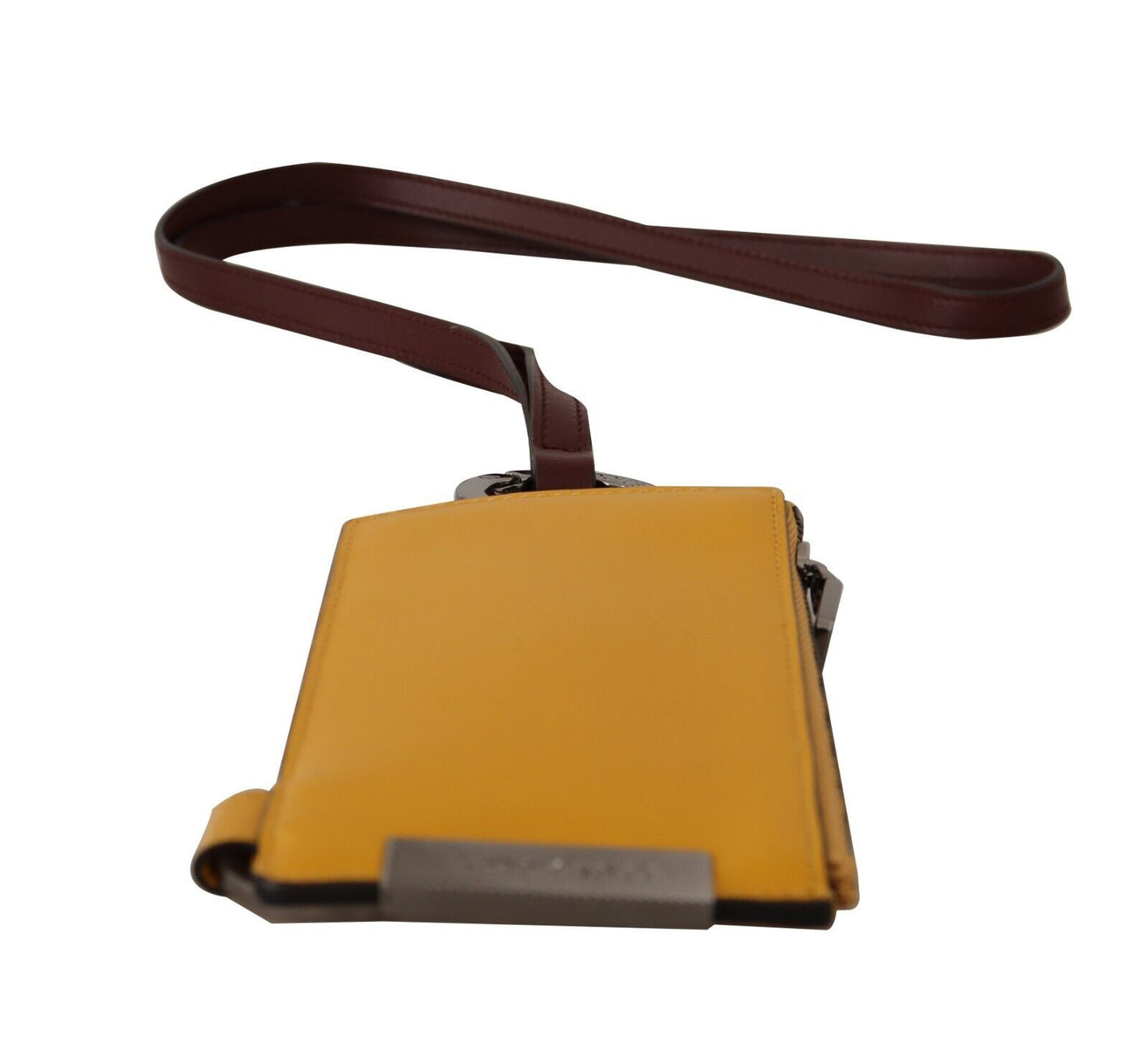 Elegant Yellow Leather Card Holder with Strap
