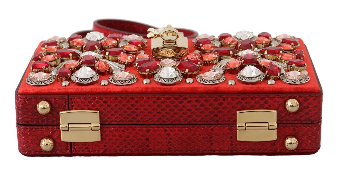 Chic Red Silk Blend Box Clutch with Gold Details