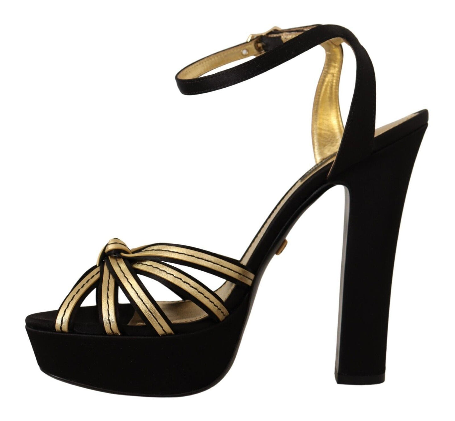 Elegant Black Gold Ankle Strap Heels Sandals