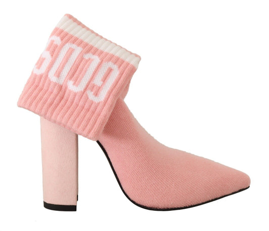 Chic Pink Suede Ankle Boots with Logo Socks