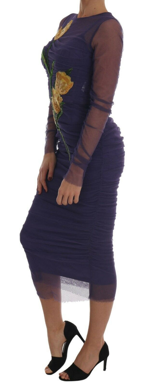 Purple Tulip Embroidered Sheath Dress