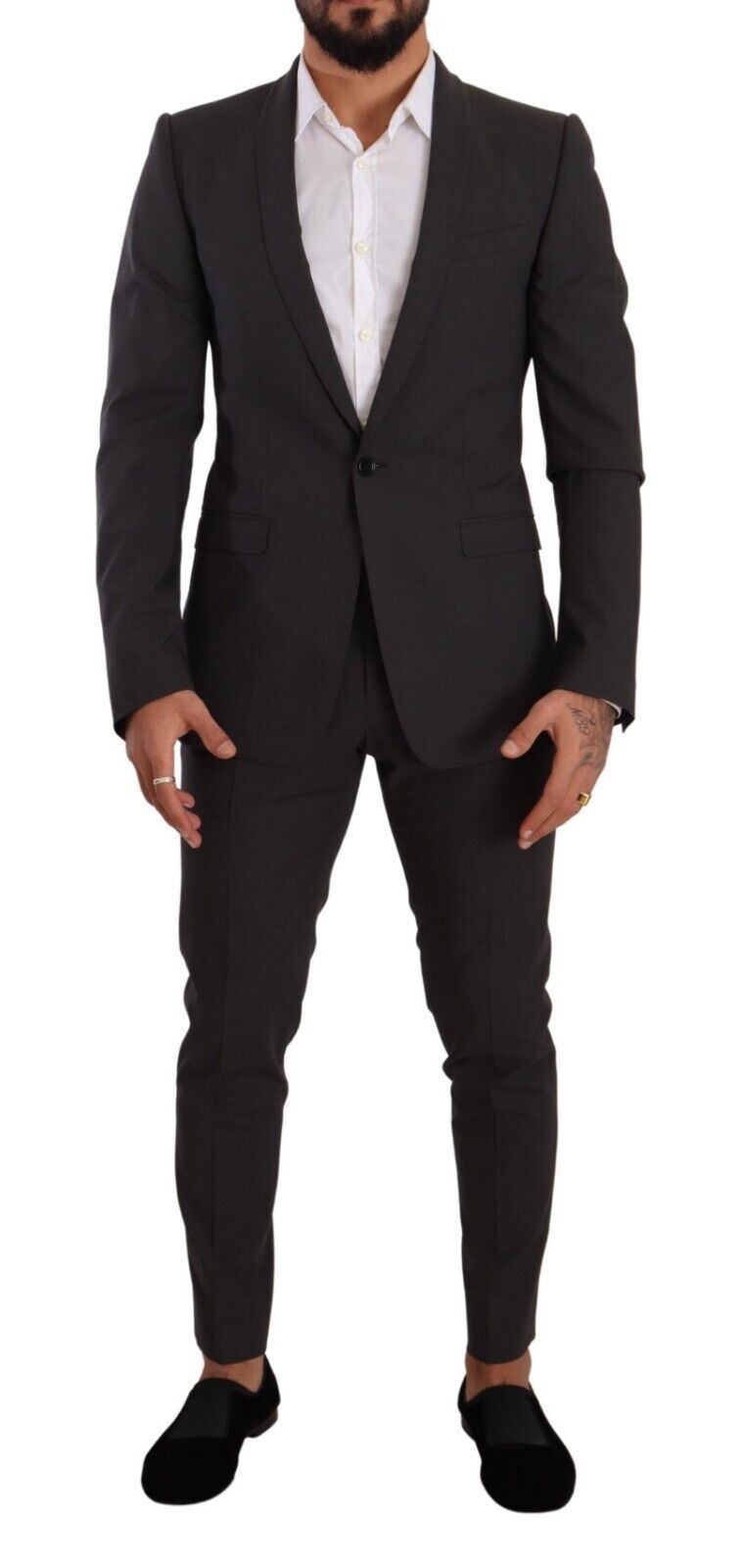 Elegant Gray Slim Fit Wool Suit