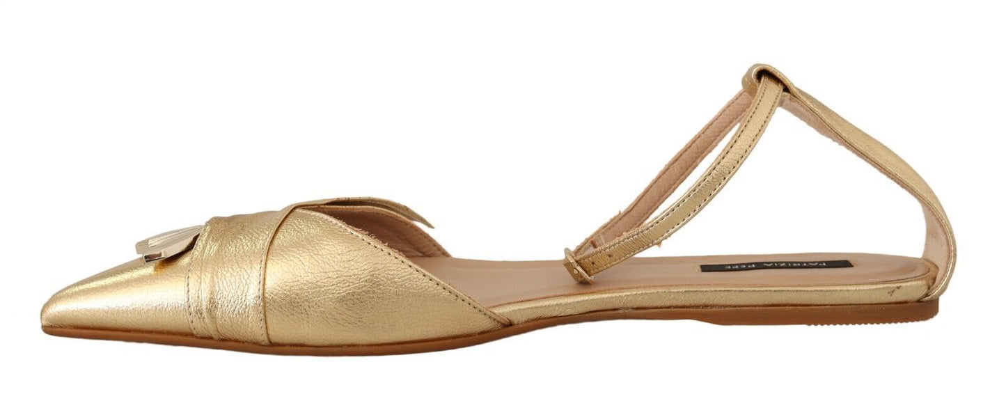 Elegant Gold Leather Flat Sandals Boots